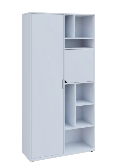 KSR6-83 L skříň šatní, 1x výsuvné ramínko, dvířka, niky, 2053x1022x400 mm, provedení levé, bílá sněžná